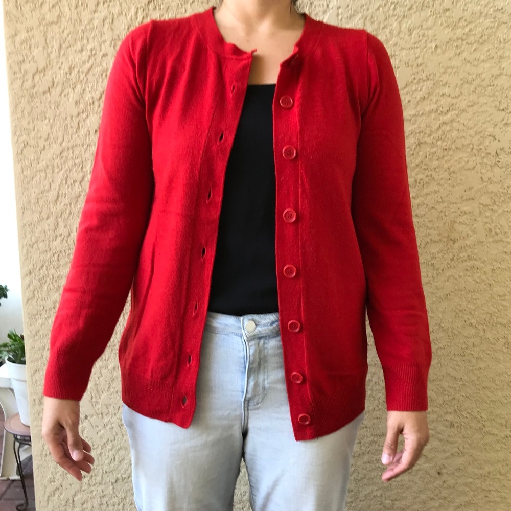 J.Crew Red Wool Cashmere Button-up Sweater